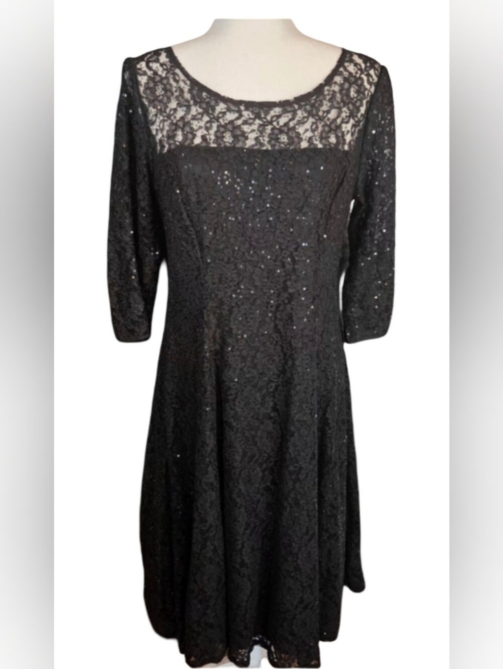 SLNY/S.L. Fashions Black Sequined Lace Fit & Flare Cocktail Dress - Size 10P